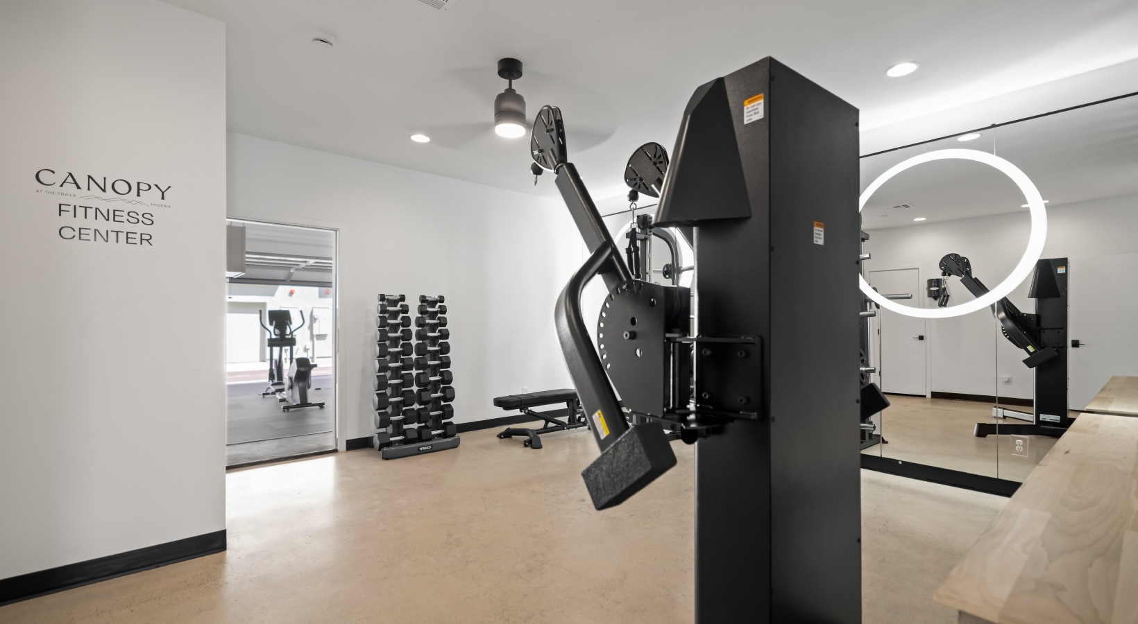 Fitness room at Canopy at the Trails.