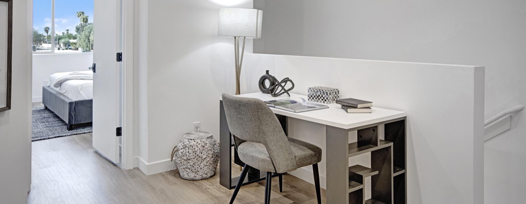 study area on second floor landing next to bedroom