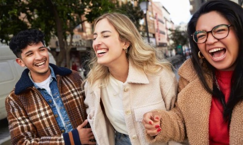 a group of people laughing